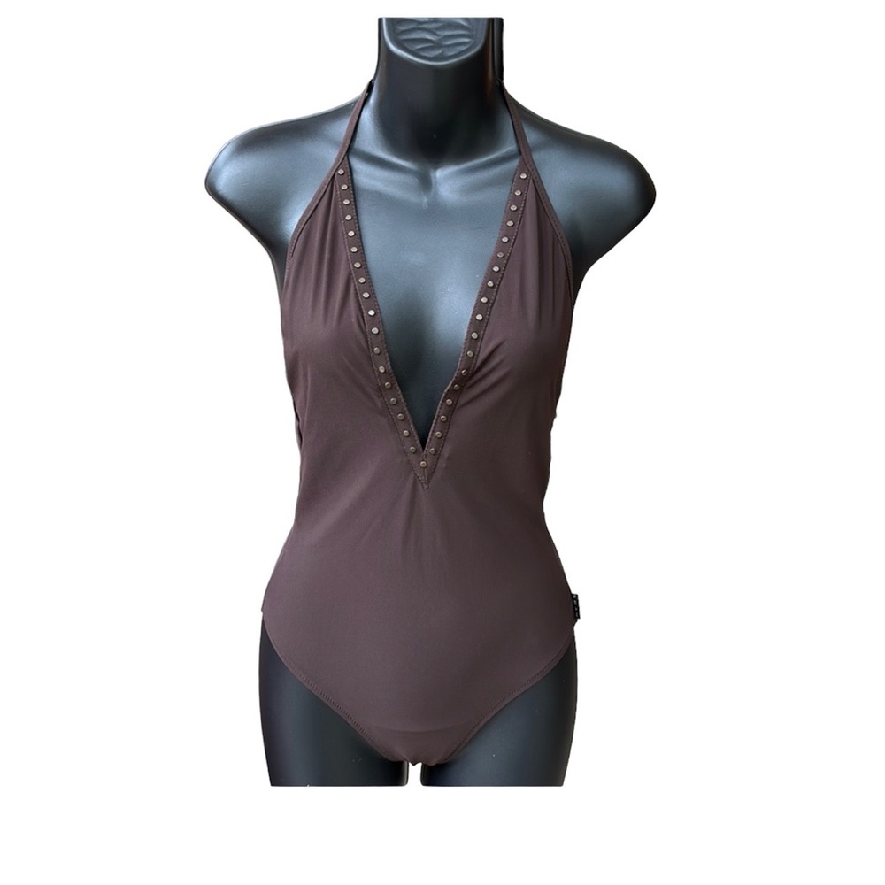 SHAN brown one piece swim suit with matching cover-up, size 8, VGC